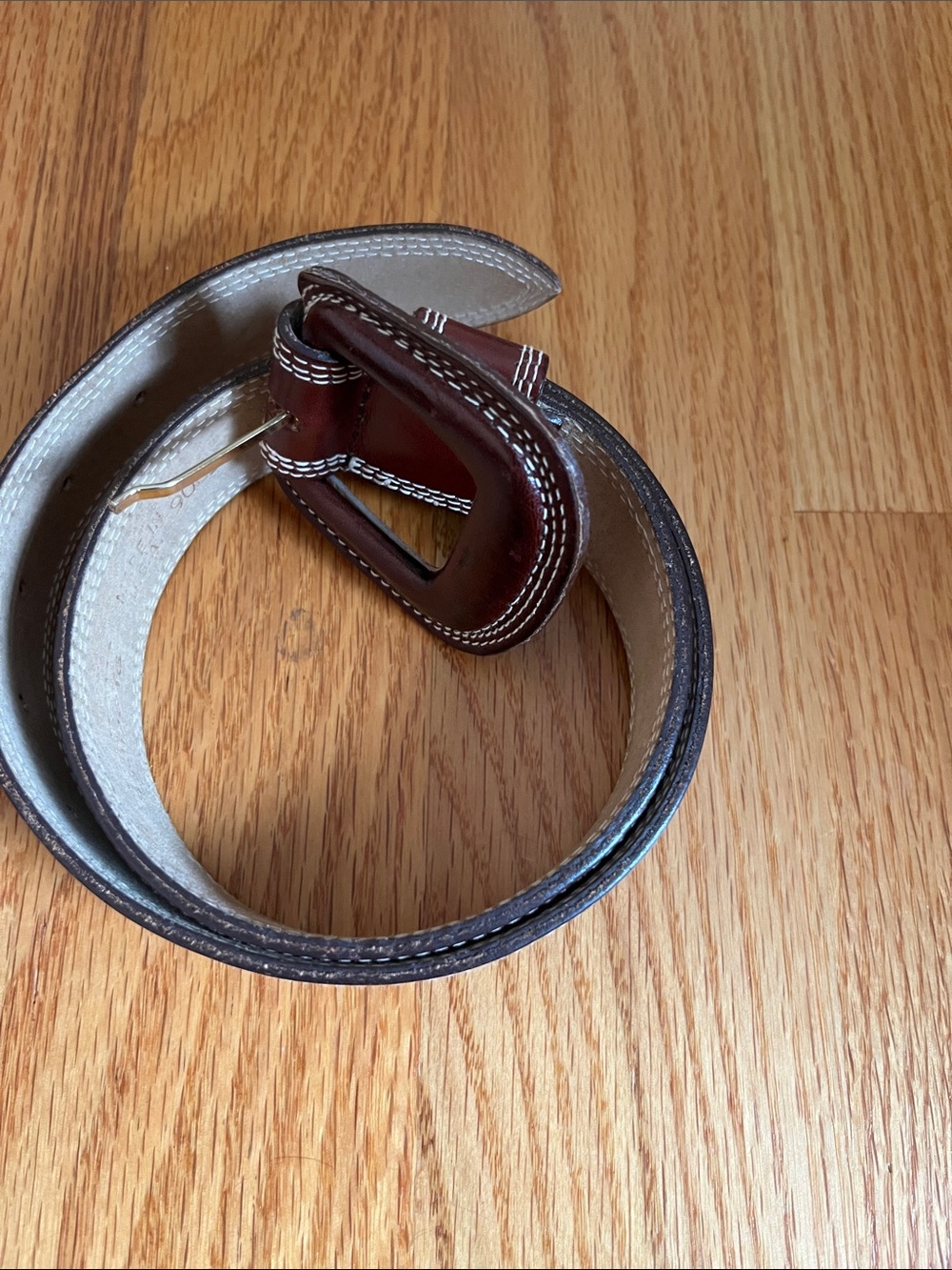 Talbots Brown Leather Belt with White Contrast Stitching